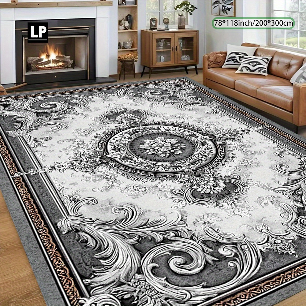 TEMU European-style Floral Patterned Carpet, Soft And Durable, With A Velvet Weight Of 850g/mÂ² And A Non-slip Point Plastic Backing. It Features