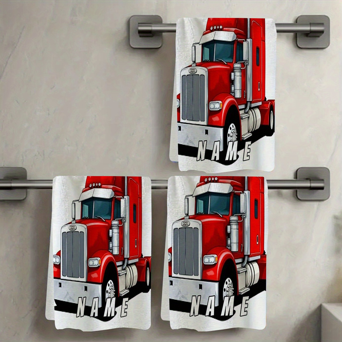 TEMU 1pc, Name Customization, Cartoon Style Truck Pattern Cartoon Anime Towel, Striped Design, Bathroom Towel, Absorbent Quick-dry Towel, Nordic