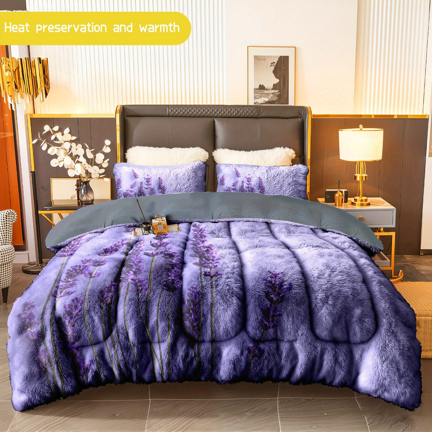 TEMU 3pcs Set (1 Comforter + 2 Pillow Covers) In Lavender - Scented Flannel And Milk Velvet Comforter Collection, Soft And Warm Bedding For Adults,