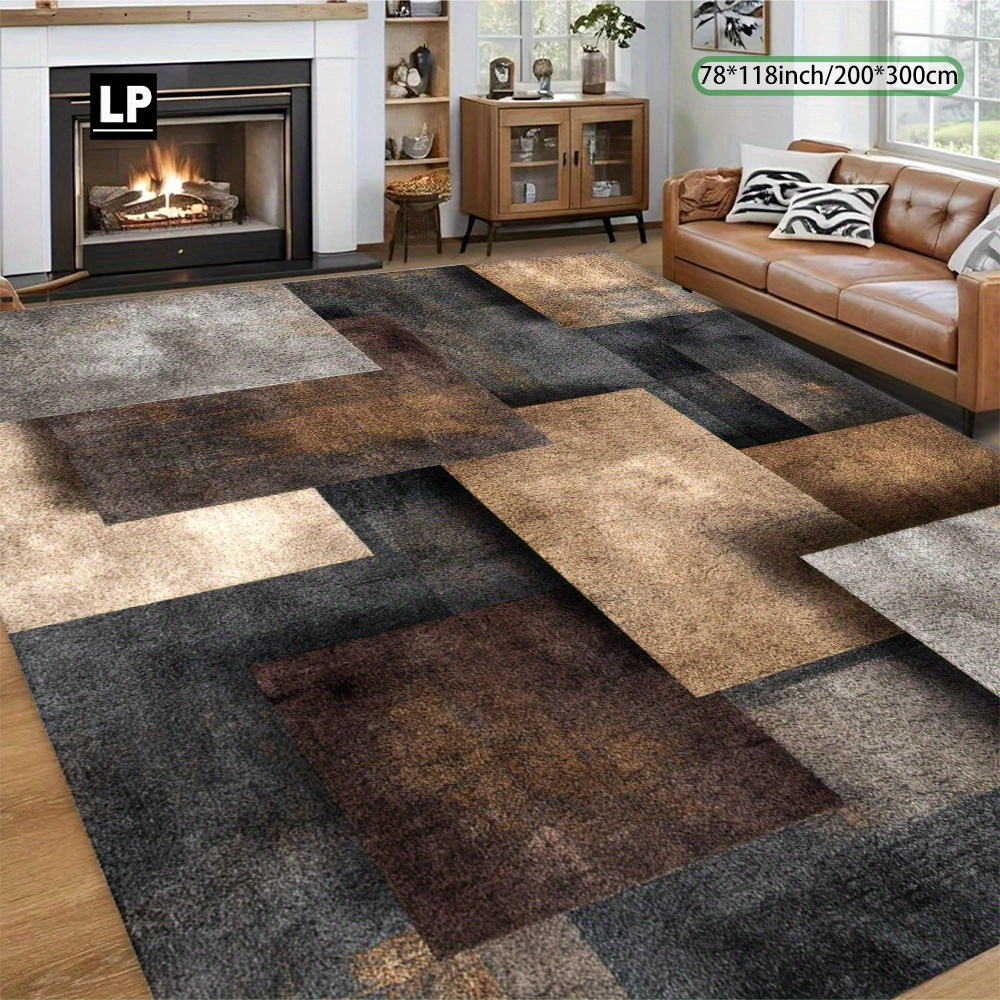 TEMU 1pc Modern Minimalist Mat, Soft And Durable, Velvet 850g/㎡ Non-slip Dotted Plastic Backing, Edge Mat, Machine Washable And Easy To Clean,