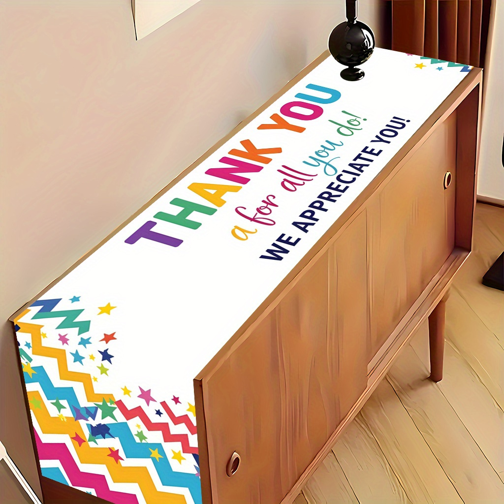 TEMU 1pc Elegant "thank You For All You Do" Table Runner - Cursive Text Rectangular Polyester Tablecloth, Vertical Or Horizontal Design For Christmas