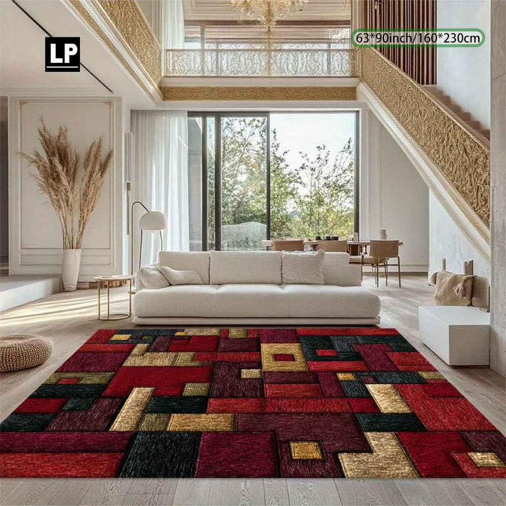 TEMU 850g/ã¡ , Modern Minimalist Geometric Square Pattern Mat With Machine Washable Non-slip Backing, Lightweight Durable Soft Comfortable For Living