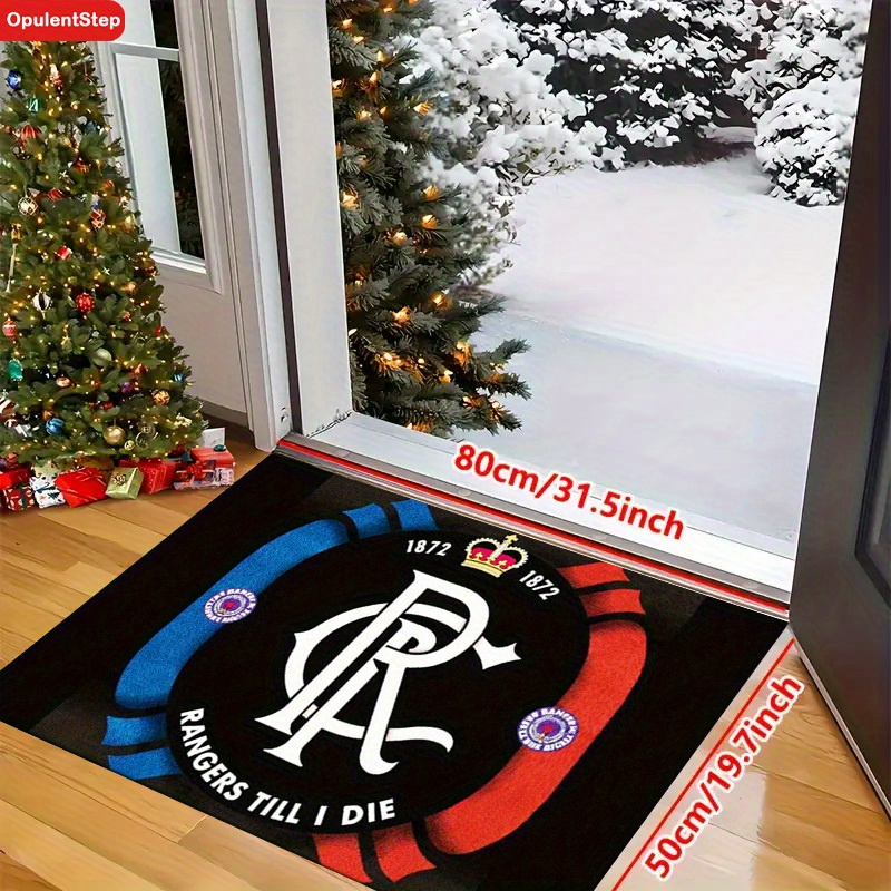 TEMU Flannel Vintage Style Doormat, Rangers Team , "rangers " Slogan, Machine Washable Non-slip, Extra Thick Wear- Absorbent, For Living