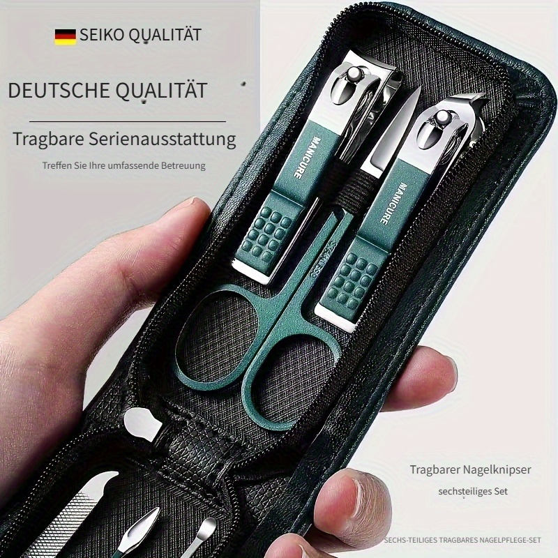 6-teiliges nagelpflege-set, haushalts-nagelzangen-set, reiseetui, ohrenlöffel, nagelknipser-set