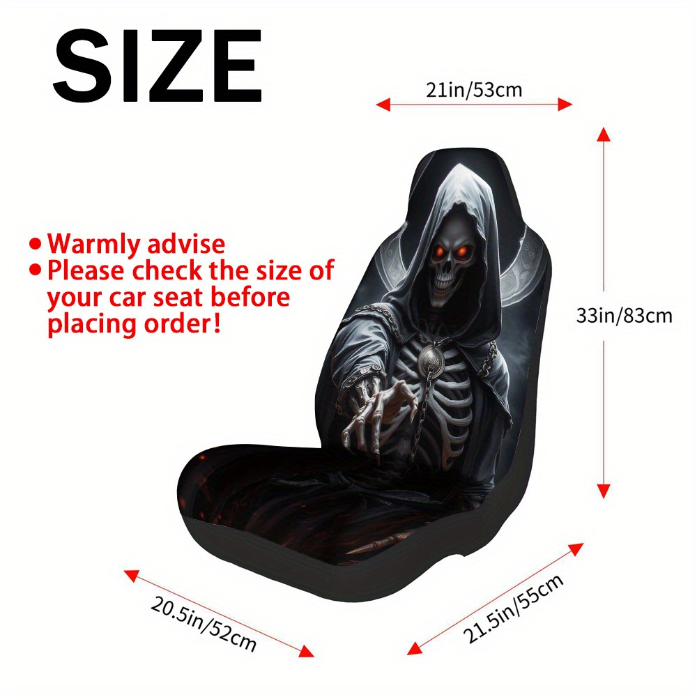 TEMU 2pcs, Car Front Seat Covers, Stylish Design With Reaper Chains Dark Pattern, Fits Most Vehicles, Durable Fabric, Machine Washable, Fit For Cars,