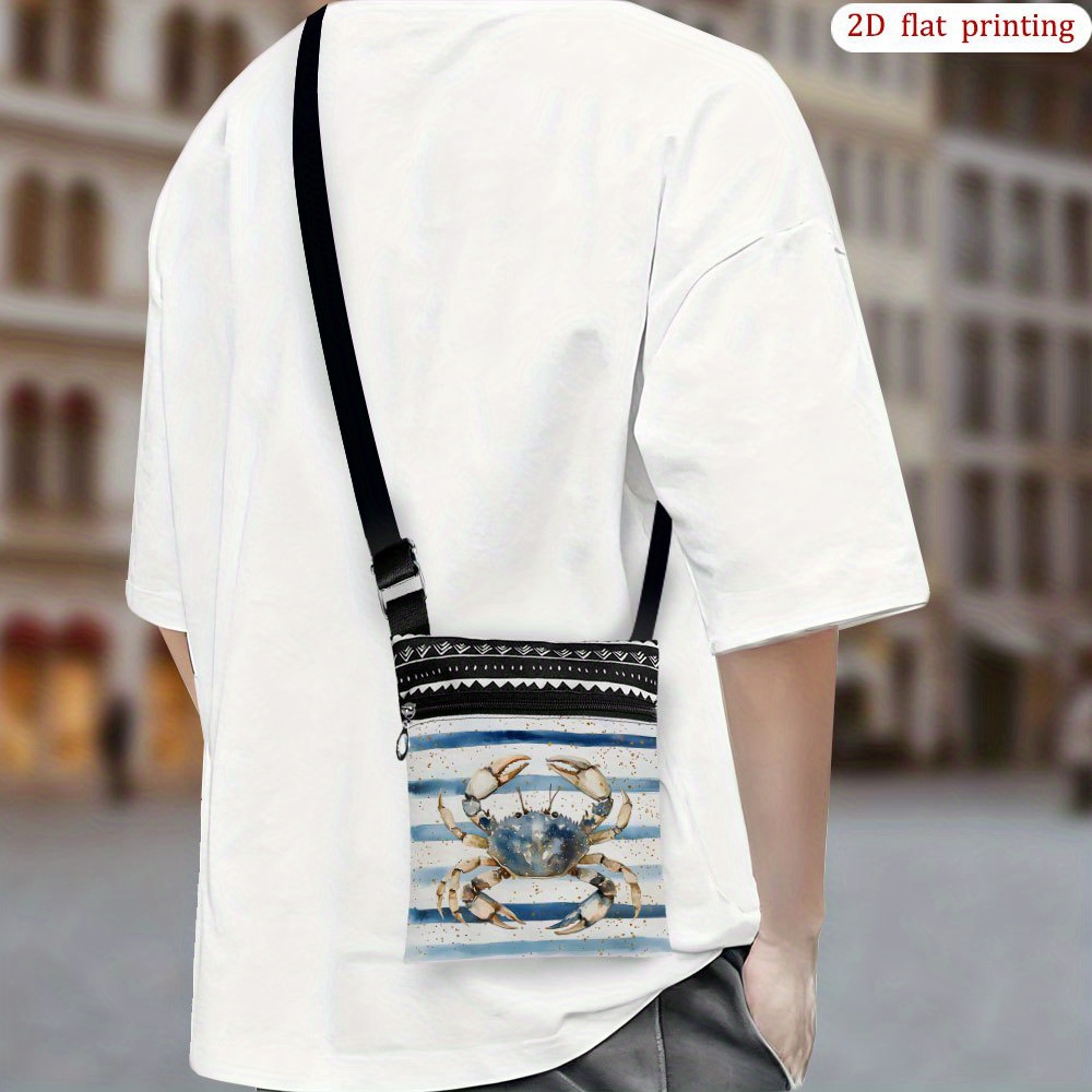TEMU 1pc Blue Striped Crab Watercolor Art Crossbody Bag For Daily Use, Featuring Mixed Colors. A Lightweight, Reusable Small Phone Bag, Perfect As A