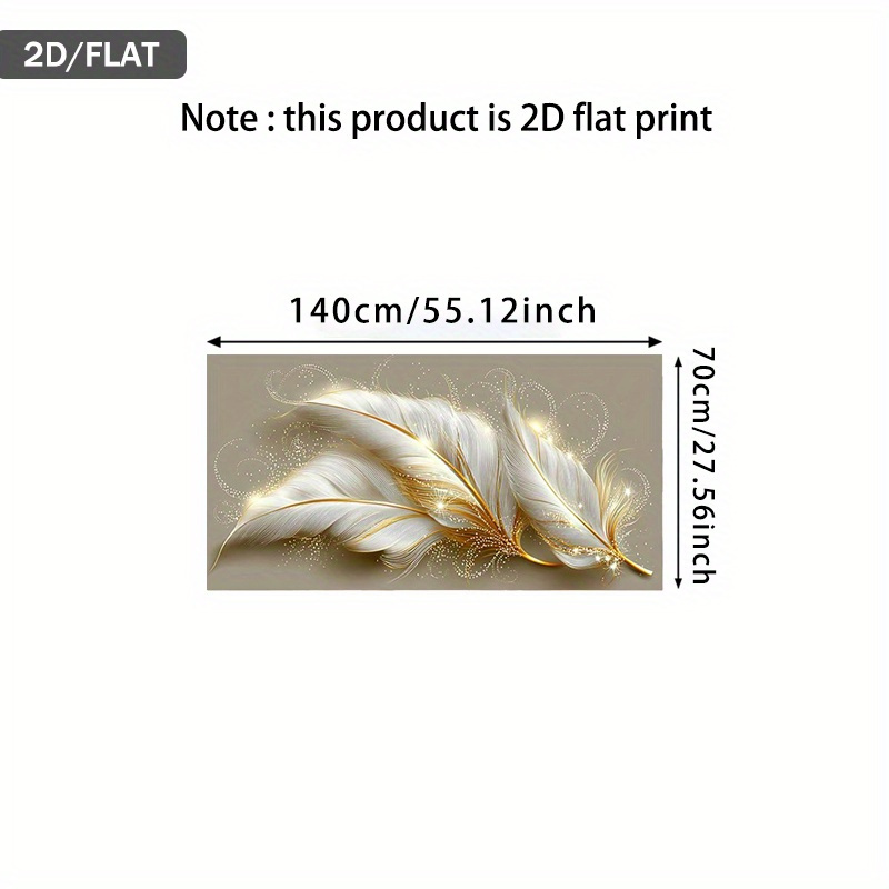 TEMU 2d Flat, 2d Flat, Frameless White Feather Canvas Art With Golden Highlights, Measuring 27.56 By 55.12 Inches (70 By 140 Cm), Perfect For Modern