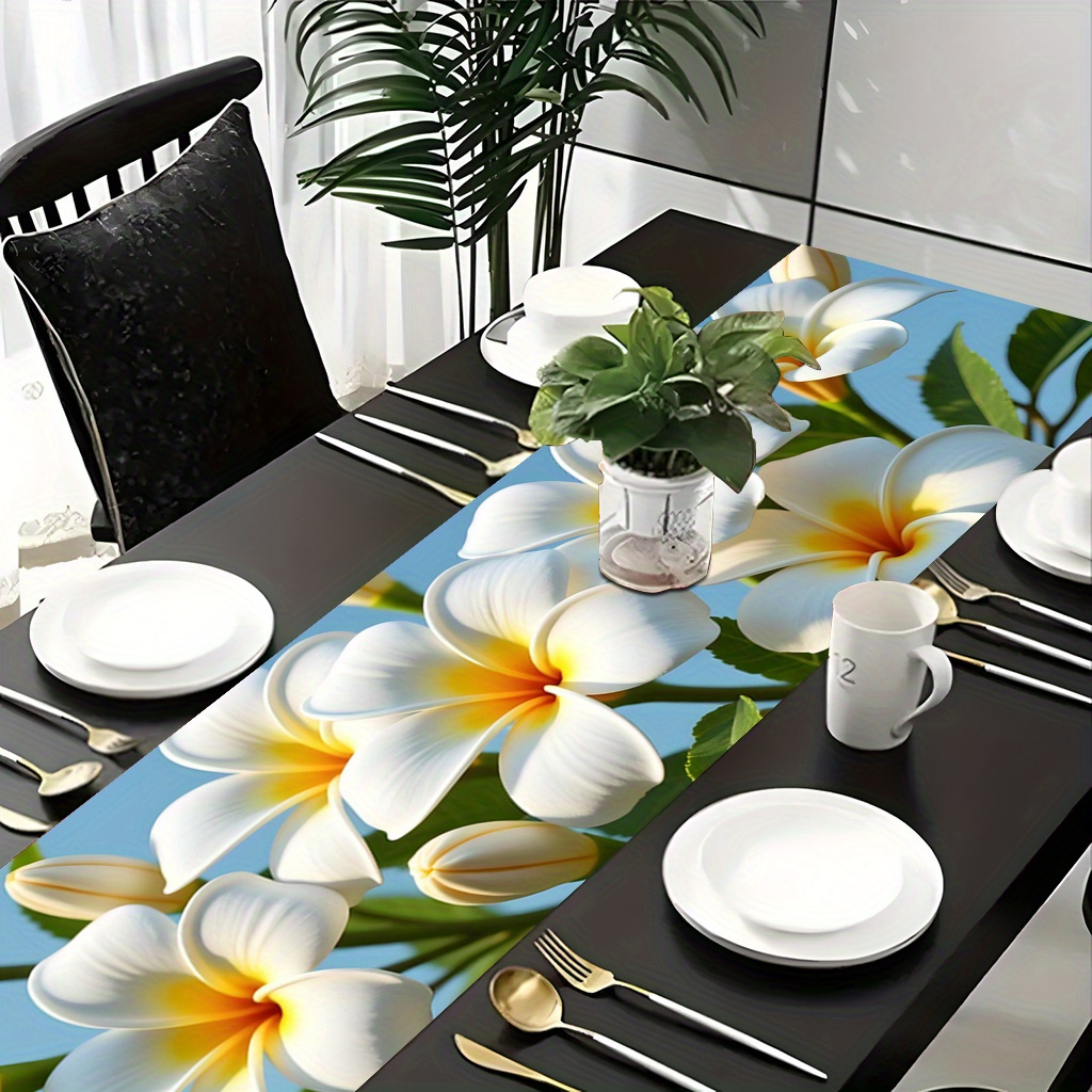 TEMU 2d Flat Printed Table Runner 1pc, Frangipani In Bloom, Table Runner Style, Suitable For Dining Tables, Parties, And Multiple Scenes, Multiple