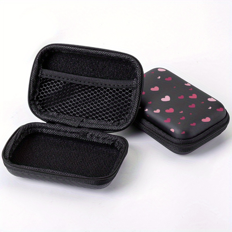 TEMU Sac de rangement compact avec un imprimé cœur rose-violet, doté d'une bordure rigide et mesurant 4,3 pouces, conçu pour une protection durable