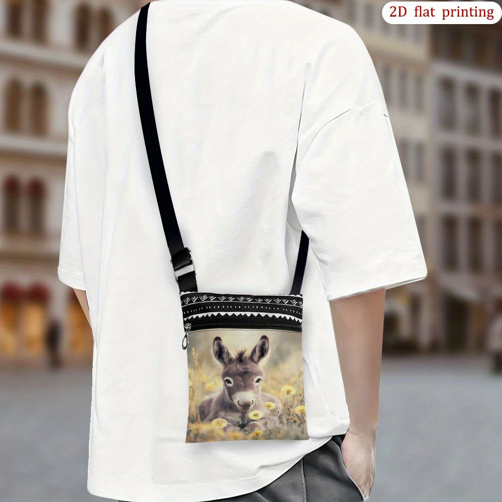 TEMU 1 stuks [2D Platte Print] Ezel Paardenbloem Veld Scène Crossbody Tas voor Dagelijks Gebruik, Diverse Kleuren, Stevige en Draagbare Kleine Gunst