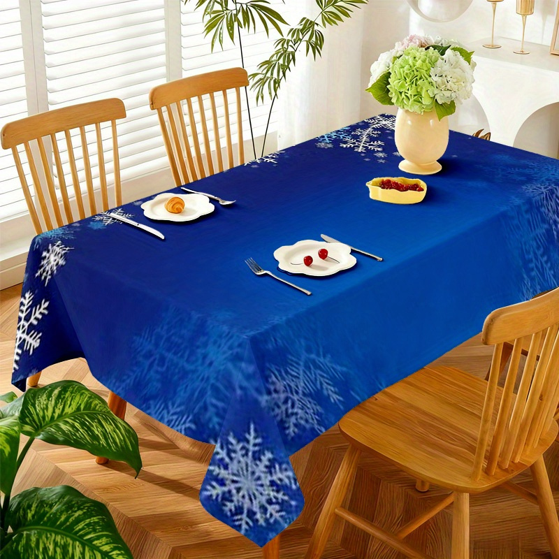 1 Stück weiche und stylische, wunderschöne, hochwertige, rechteckige Tischdecke mit blauem Schneeflockenrand, Wintermotiv und einem frischen * Design. Diese Tischdecke eignet sich sowohl für den