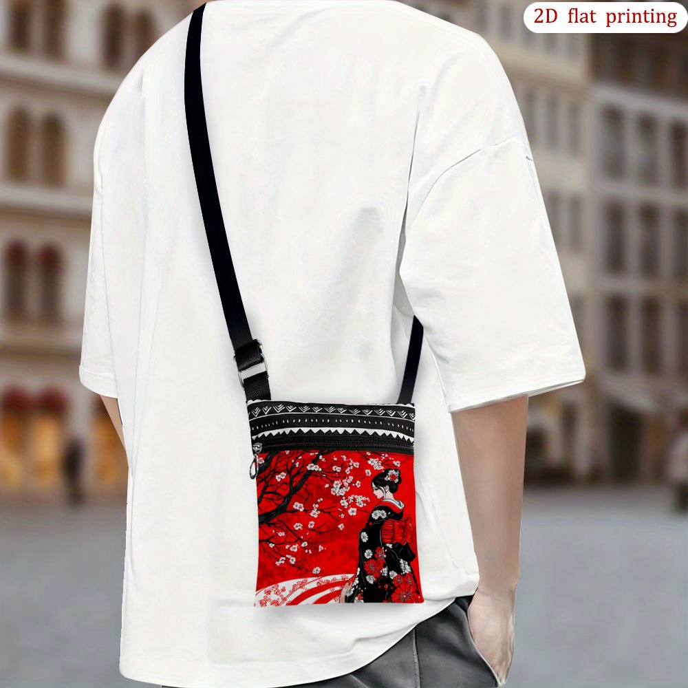 E-shop 1 Stück Kimono Umhängetasche - Kirschblüten-Design mit weiblichem Figurendruck, verstellbarer Trageriemen, strapazierfähiges Material für den