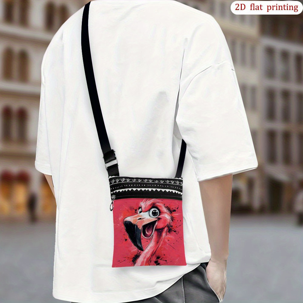 TEMU 1pc [2d Flat Print] Flamingo Open Beak Art Crossbody Bag For Daily Use, Assorted Colors, Sturdy And Portable Small Shoulder Bag Ideal For