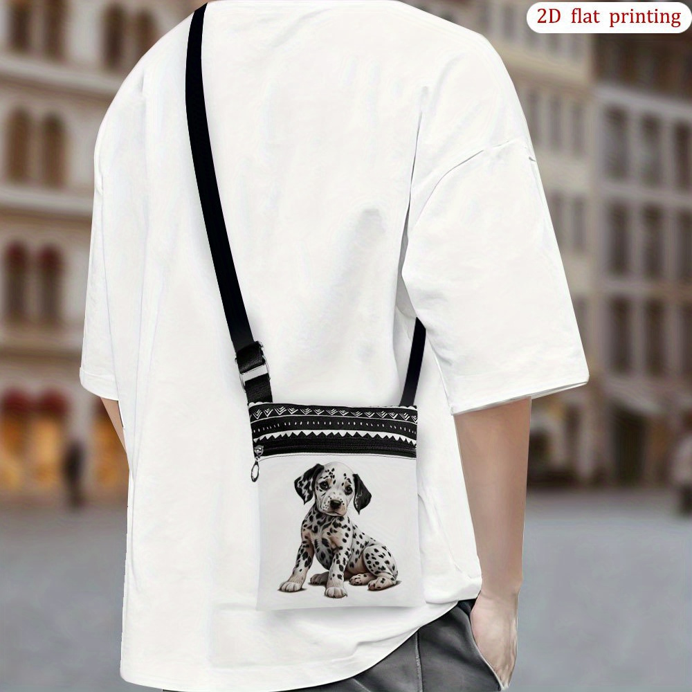 TEMU 1pc Dalmatian Crossbody Bag With Adjustable Strap - Cute Dalmatian Puppies & Design, Durable Fabric Handbag For &, Casual Purse For Dog Lovers,