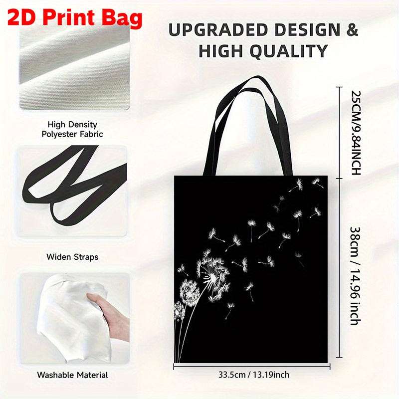 TEMU 1pc A 2d Printed Christmas Tote Bag Featuring Dandelions Blown . This Reusable And Versatile Handbag Is A Stylish Shopping Accessory Ideal For