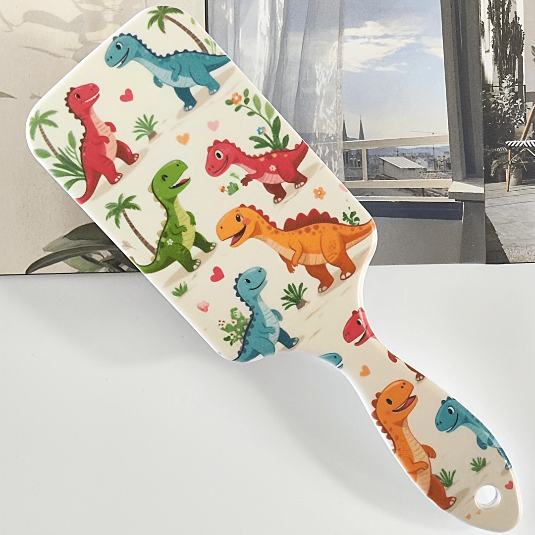 TEMU Dinosaur Group Pattern Air Cushion Comb, Scalp Massage Comb, Anti-static, Durable Abs Handle, Suitable For All Hair Types With Nylon Bristles,