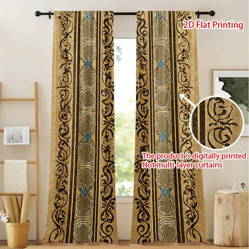 item picture 2d flat 2d flat 2pcs creative vintage baroque ornament design pattern door curtains durable fade resistant for bedroom living room office seasonal use 2d flat