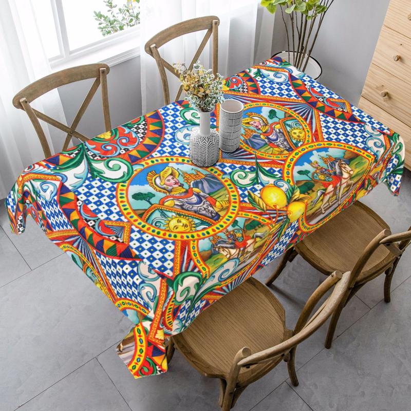 TEMU 1pc Fashionable Soft Aesthetic Tablecloth, Art Table Runner - Vibrant Cultural Design, Durable Polyester, With Greek Key And Mediterranean
