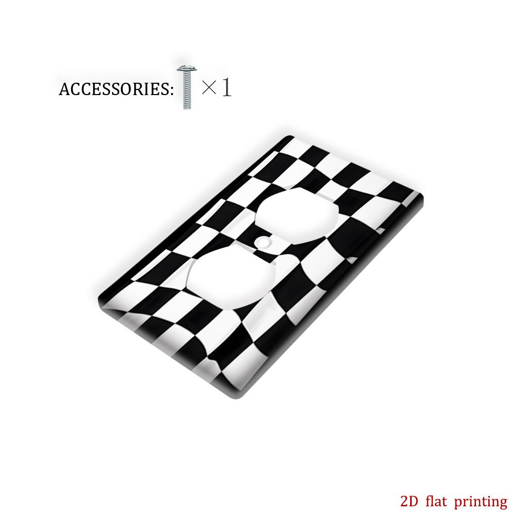 TEMU 1pc [Impression Plate 2D] Plaque d'interrupteur lumineuse d' de course drapeau à carreaux, décorative, pour la décoration intérieure,