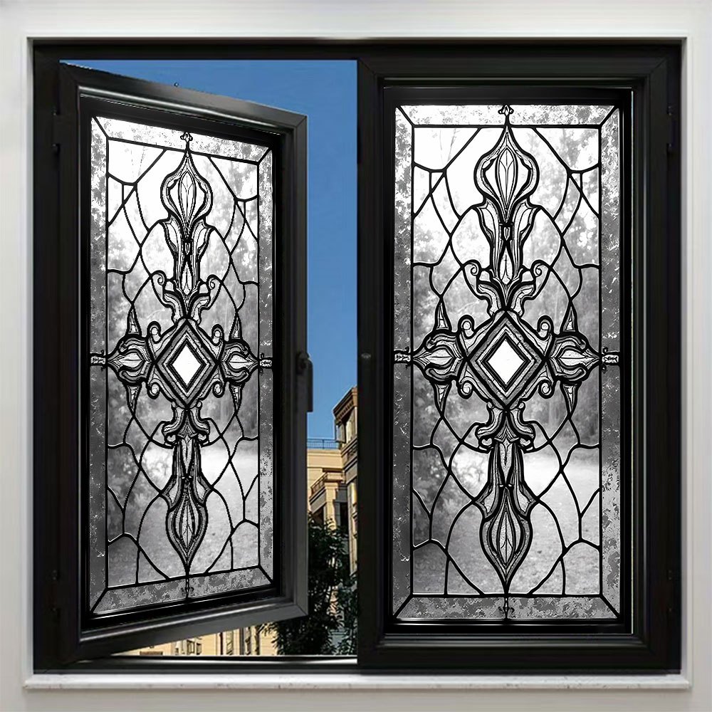 TEMU 2d Flat, 2d Flat Roll Of Pet Frosted Privacy Window Film With Intricate Pattern, Featuring Anti-peep Electrostatic Adsorption And Colored Glass