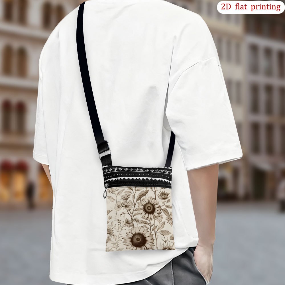TEMU 1pc [2d Flat Printing] Sunflower Floral Pattern Leaf Branch Crossbody Bag Daily Use, Vibrant Patterns Reusable Lightweight Small Gift Bags Gift