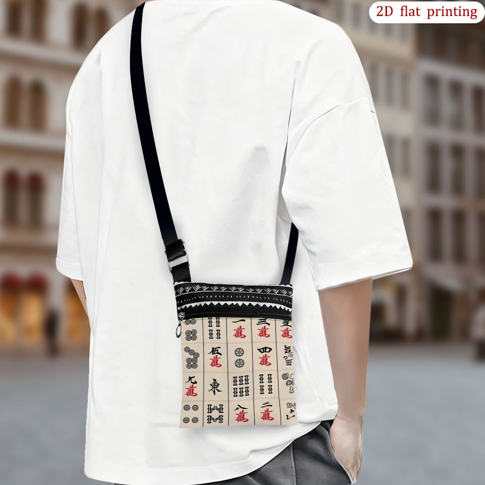TEMU 1pc Mahjong Crossbody Bag With Mahjong Tile Patterns, Adjustable Strap & Chinese Tile Patterns - Casual Small Favor Bag For Daily Use, Holiday