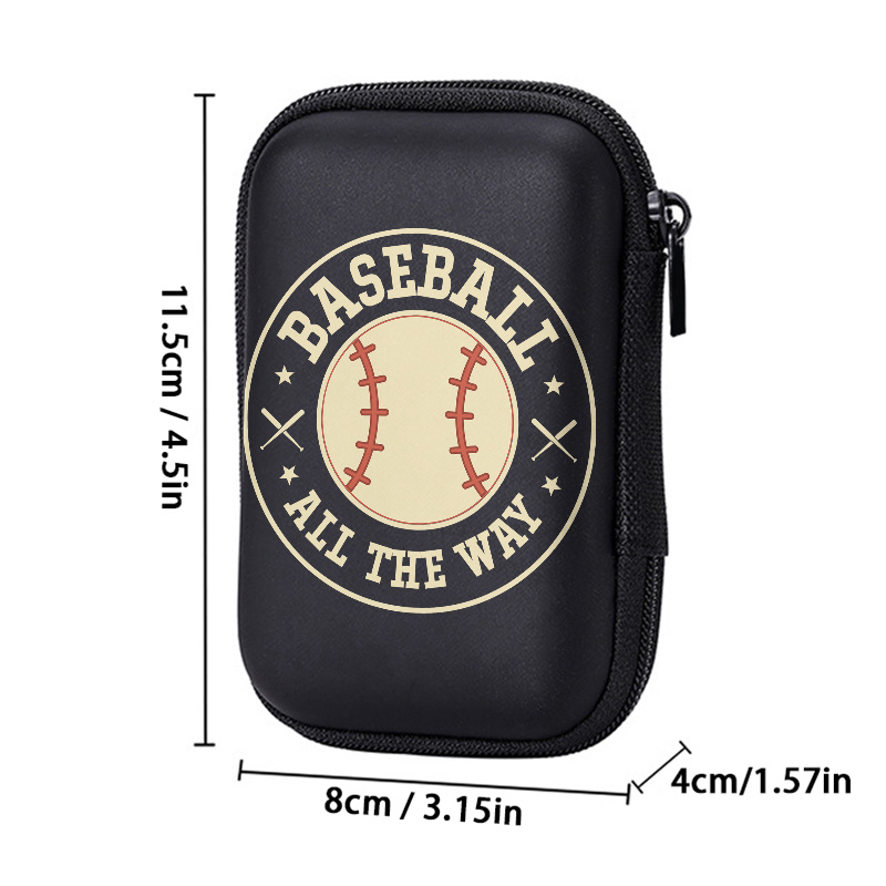 TEMU Baseball-themed Round Printed Eva Hard- 4.3-inch Compact Storage Bag - A Durable Protective Travel Pouch For Electronic Additions, Headphones,