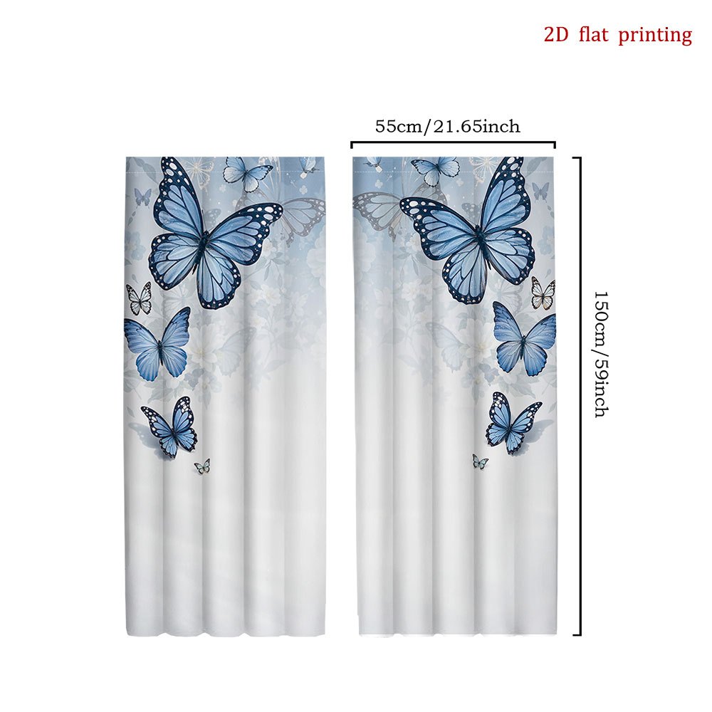 TEMU 2D Flat - 2D Flat - Set tende a finestra con a bastone e con blu, trattamenti decorativi per camere da letto, soggiorni, balconi, , dormitori,