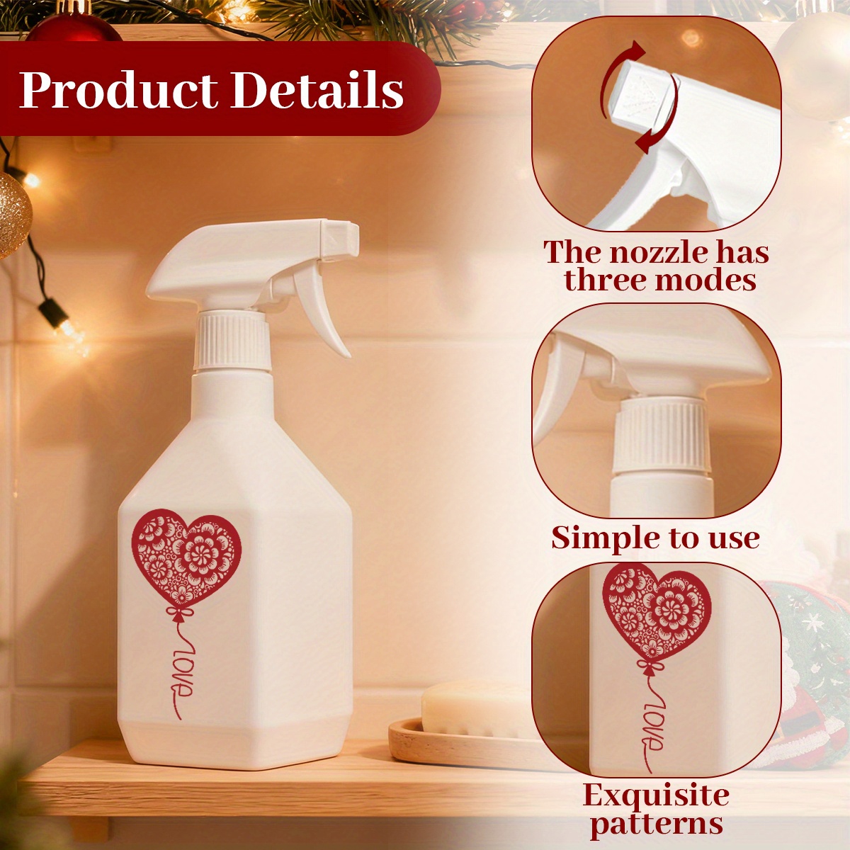 1pc 300ml 10 6oz romantic valentines day theme watering can multi functional sprayer for plant watering and household cleaning   decor and gift for christmas new years valentines day and other holidays Product details 8
