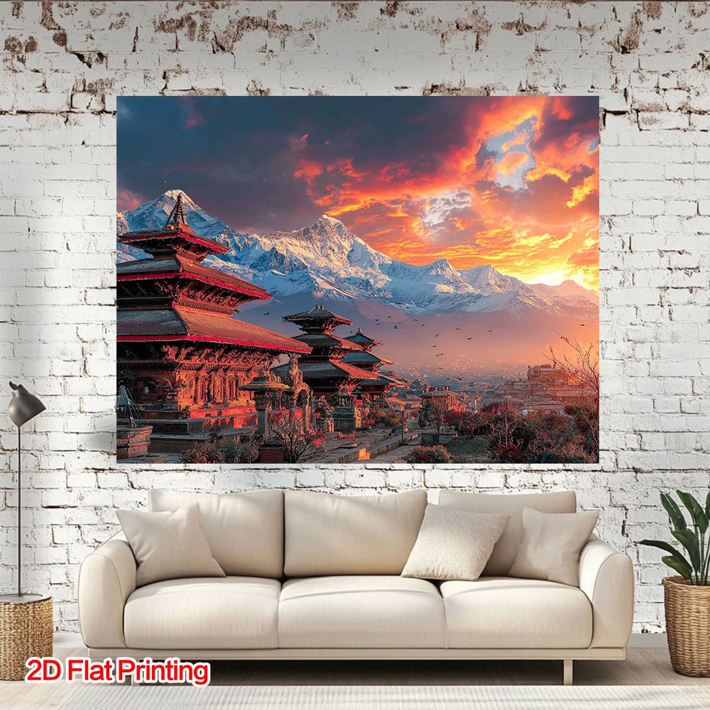 2D Flat, 1pc 2D Flat Printing Nepal Kathmandu Temple Landscape Photography Background, Polyester Fabric, Suitable for Home, Courtyard, Studio, Ideal for Tropical Escape & Still Life Shooting Photo Props, Dining Room Corner Decor & Patio Embellishment