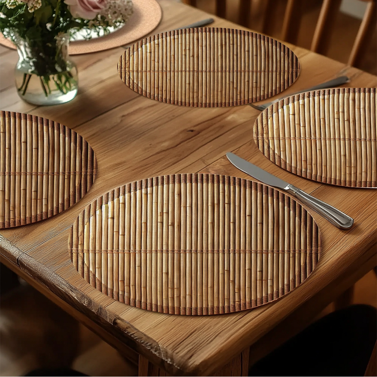 TEMU 4pcs 2d Flat Printing Bamboo-like Placemats, Washable, Rollable, Suitable For Kitchen Dining Table, Essential Tableware, Modern Kitchenware,