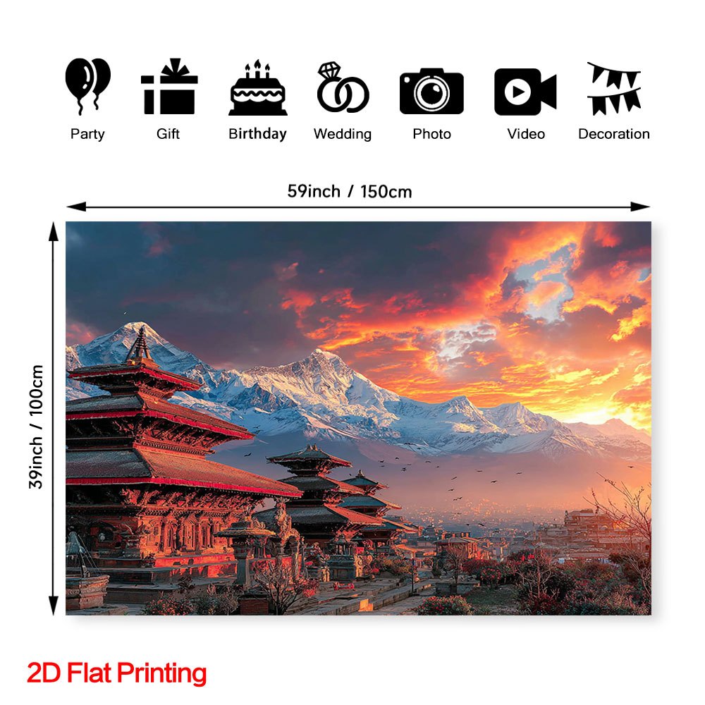 2D Flat, 1pc 2D Flat Printing Nepal Kathmandu Temple Landscape Photography Background, Polyester Fabric, Suitable for Home, Courtyard, Studio, Ideal for Tropical Escape & Still Life Shooting Photo Props, Dining Room Corner Decor & Patio Embellishment
