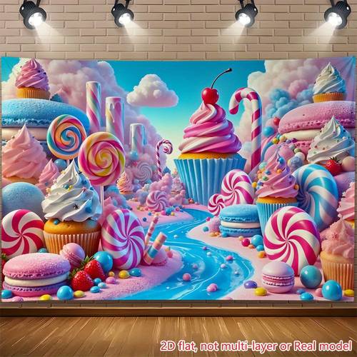 2d plat, 2d plat - 2d plat, 2d plat - 2d plat bedrukking party banners 1pc cupcake lolly macaron snoep landschap achtergrond banner achtergrond studio muur perfect voor huisdecoratie, verjaardag