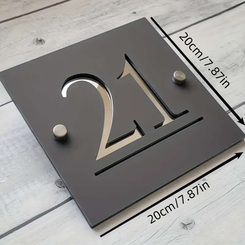 TEMU Placa de Dirección Exterior de Acrílico Negro, Número "21" con Láser - Letrero Decorativo Duradero de Pared Cuadrada para el Hogar, Diseño