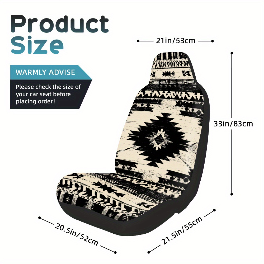 TEMU 2pcs, Stylish Tribal Geometric Black Car Seat Covers, Foldable And Soft, For Single Front Seats, Ideal For Car Enthusiasts And Long Distance