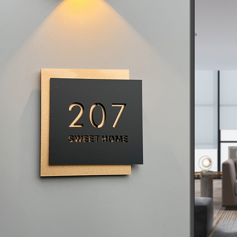 TEMU Plaque de porte 3D Knock-Floating en acrylique avec numéro de maison, logo personnalisé, panneau mural extérieur pour maison, dortoir ou entrée