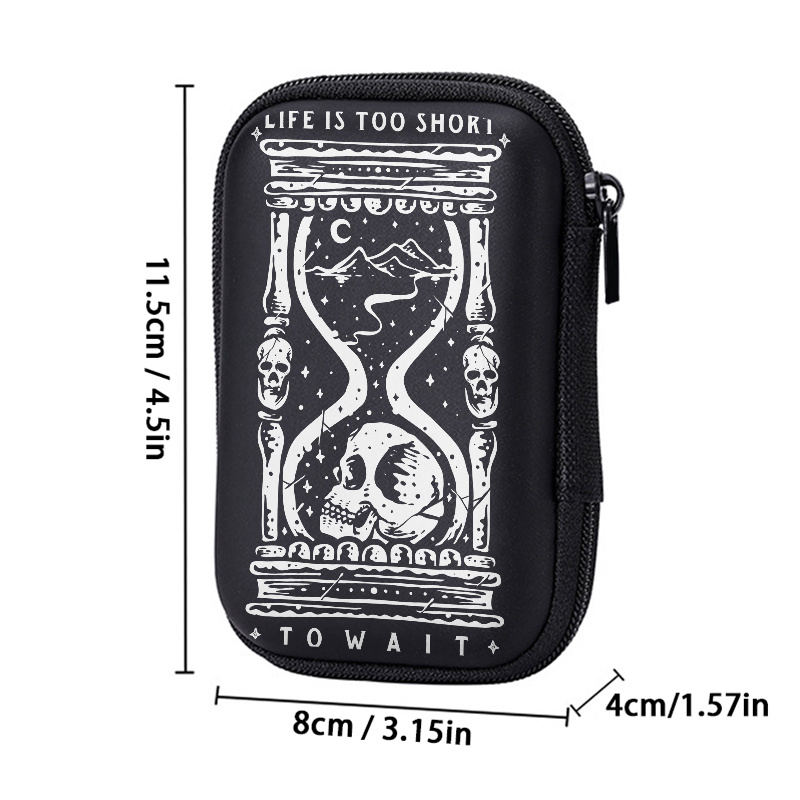 TEMU [Detalles para Calcetines] Bolsa de Almacenamiento de 4.3 Pulgadas con Estampado de Calavera y Reloj de Arena, EVA de Bordes Duros - Organizador