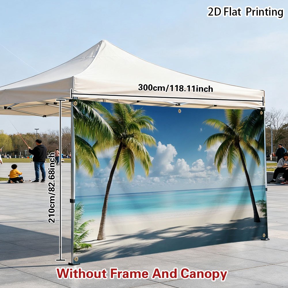 TEMU 1pc 2d Printed Outdoor Privacy Designed For Tents, Featuring A Tropical Beach Paradise Theme. Ideal For Rv Camping, Road Trips, And Decorative