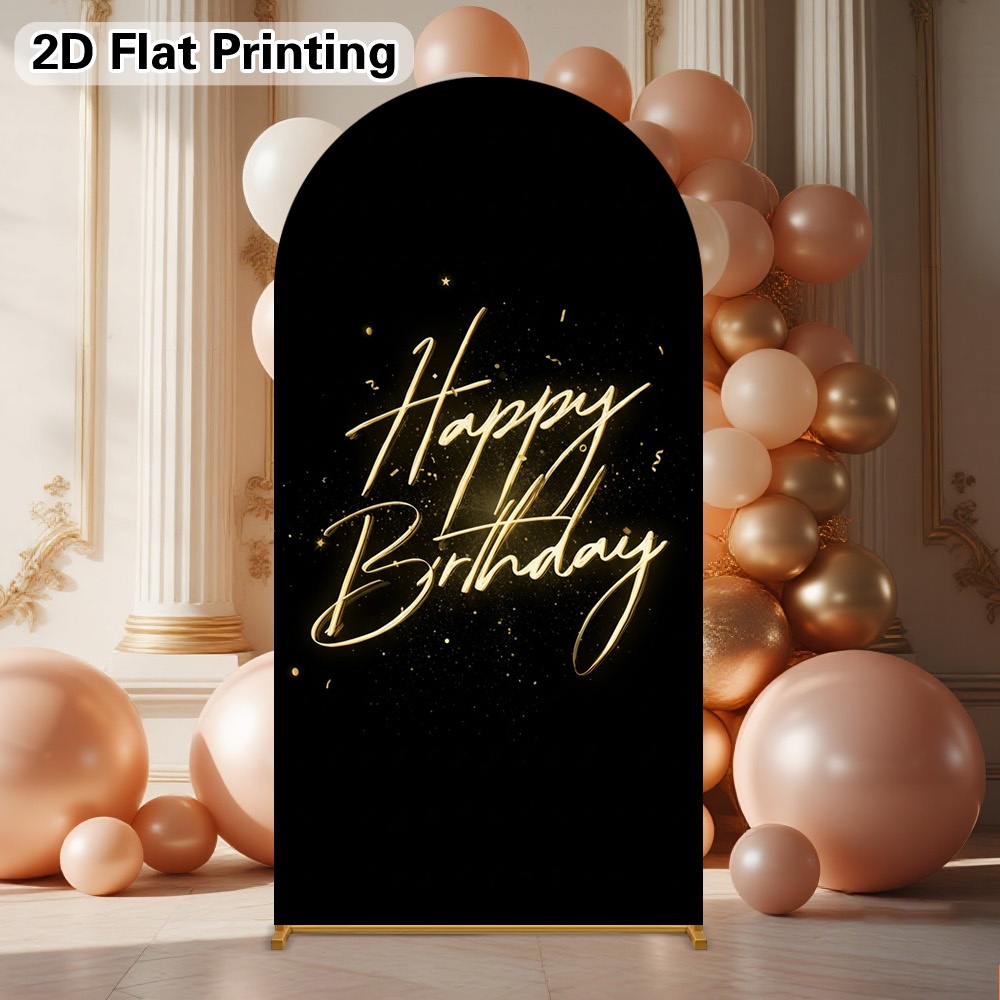 TEMU 1pc Banner Birthday Golden Script Black Arch Backdrop Wall Decor For Weddings, Parties, Birthdays, And Photo Shoots; Party Backdrop; Artistic