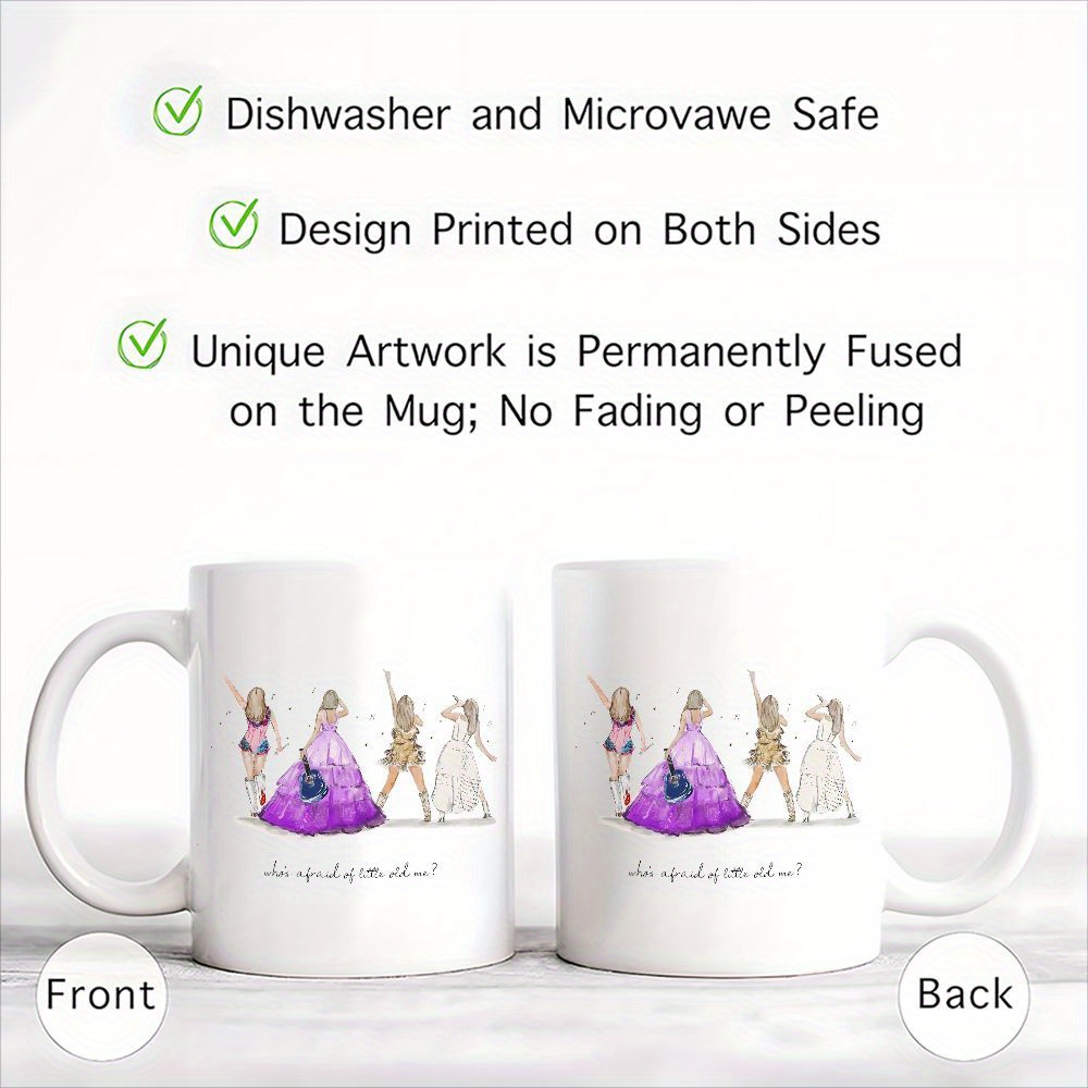 1pc 11oz durable ceramic mug with ts stage outfits illustration design dishwasher and microwave safe ideal for home office party use trendy music inspired coffee mug unique gift for ts fans 1