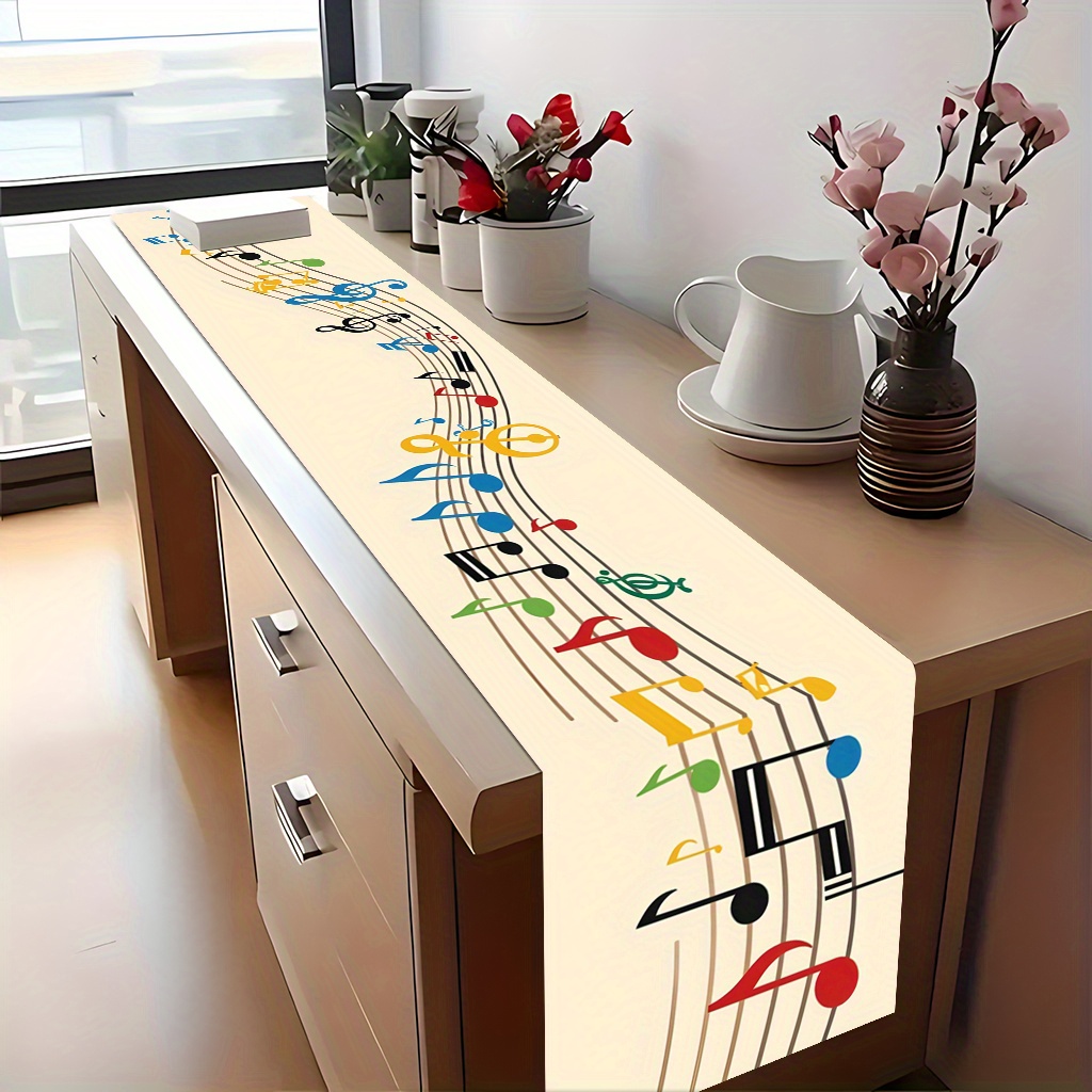 TEMU Table Runner 1pc, Multicolored Music Notes, Easy-to-clean Holiday Tablecloth Decorations, Suitable For Children's Birthday Parties, Decorations,