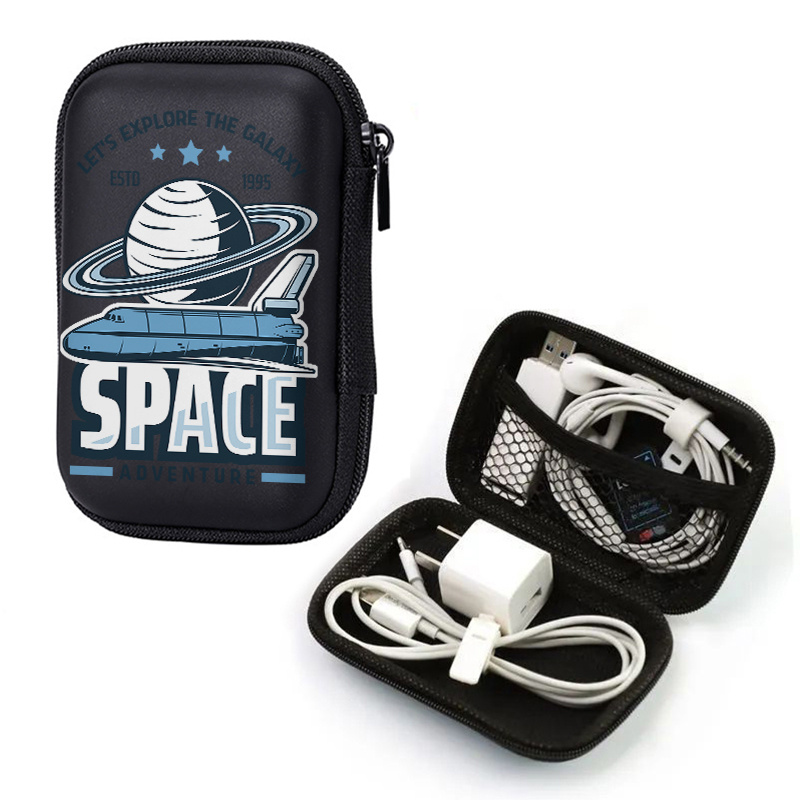 photo de l'article sac de rangement compact à bords durs de 4,3 pouces avec imprimés de planètes et de     - une pochette de voyage de protection durable pour les accessoires électroniques, les écouteurs, les disques durs et les câbles, dotée   fermeture éclair résistante aux  