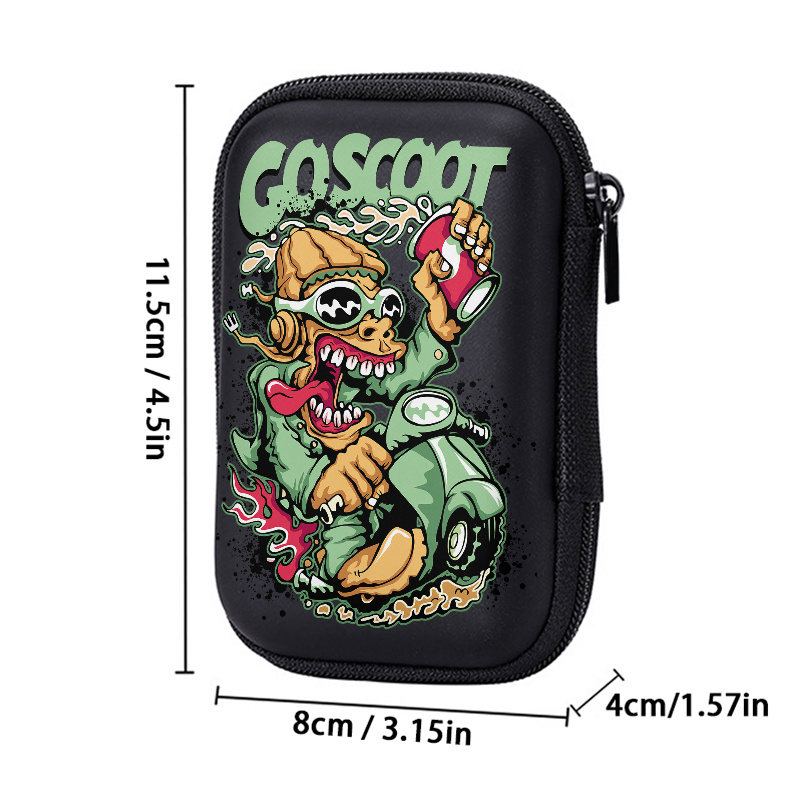 TEMU 4.3-inch Motorcycle Print Eva Hard-sided Compact Storage Bag | Durable Protective Travel Organizer For Electronics, Headphones, Hard Drives, And