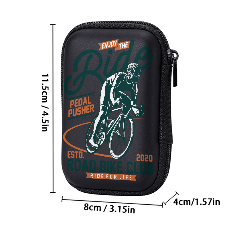 TEMU Compact 4.3-inch Hard-edge Storage Bag With Cycling Design And Text Print - A Durable Protective Travel Pouch For Electronic Additions,