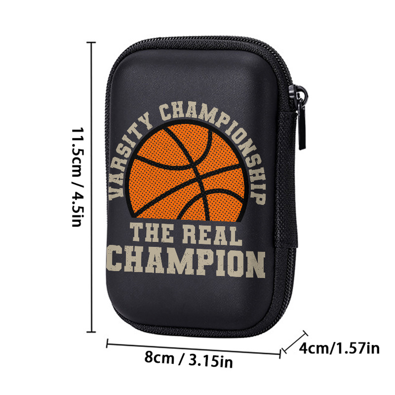 TEMU Christmas Gifts: Basketball & Text Print Eva Hard- 4.3-inch Compact Storage Bag - Durable Protective Travel Organizer With Anti-drop Zipper For