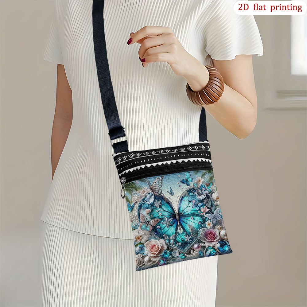 TEMU 1pc [2d Flat Printing] Blue Heart Crossbody Bag For Everyday Use, Reusable Lightweight Small Favor Bag Gift For Birthday For Outdoor Activities