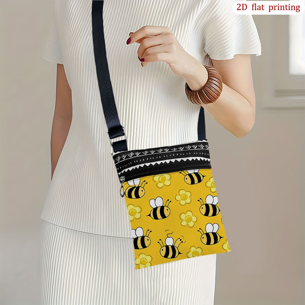 TEMU 1pc [2d Flat Printing] Bumble Yellow Sun Crossbody Bag For Daily Use, Bright Designs Casual Polyester Small Phone Bag Gift For Ideal For Travel,