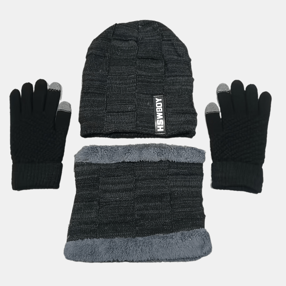 TEMU Autumn Winter 3pcs Set, Thickened Warm Hat, Neck Gaiter, Touchscreen Gloves, Solid Color Striped , Fleece Lined, Thick Warm Pullover Hat