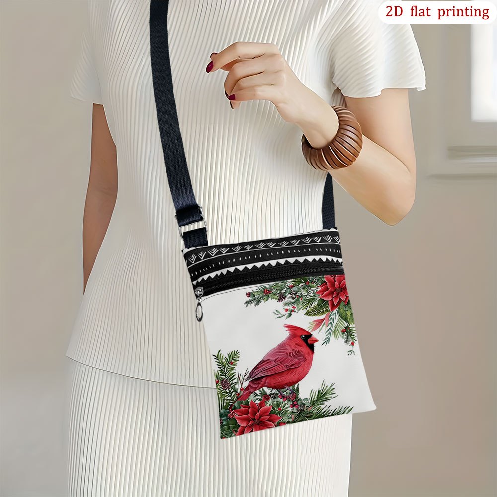 TEMU 1 Sac Bandoulière Imprimé Oiseau Cardinal Rouge et - Bandoulière Réglable, Fermeture Éclair, Sac Durable Adapté pour Extérieur, , Usage , Cadeau