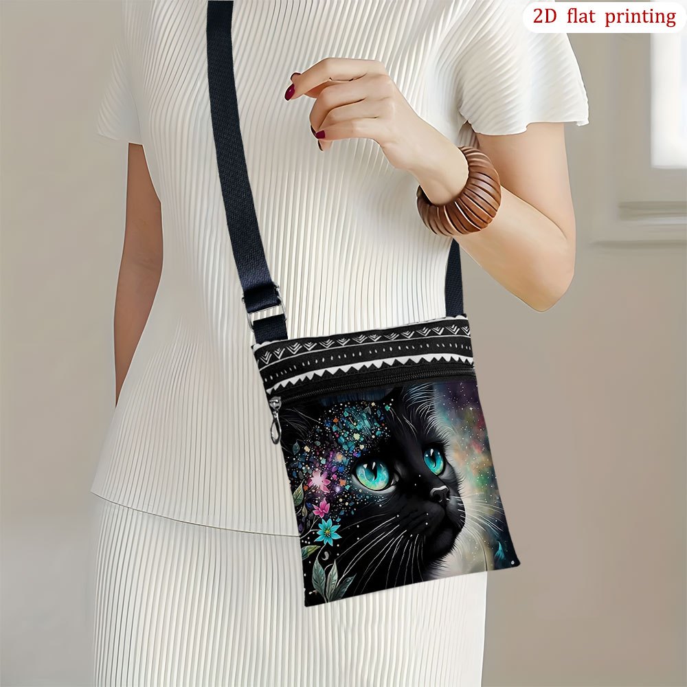 TEMU 1pc [2d Flat Printing] Black Cat Crossbody Bag For Daily Use, Assorted Colors Casual Small Party Favor Gift For Weddings, Ideal For Travel,